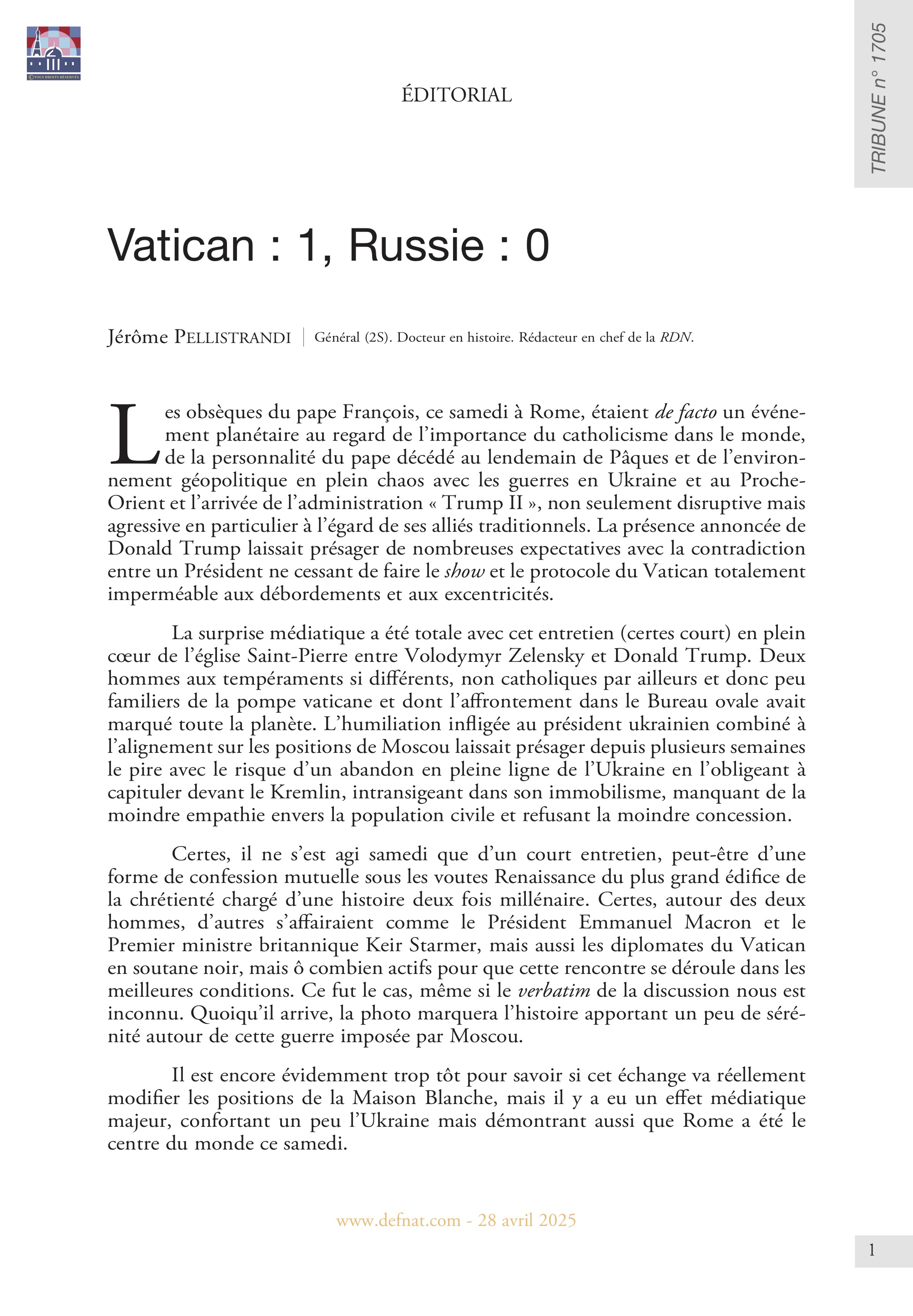 Éditorial – Vatican : 1, Russie : 0
